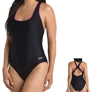 Speedo Women's Ultraback 1 PC Swimsuit With Purple Trim 14